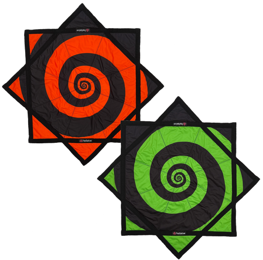 Micro.016 - Green & Orange Spiral Flowstar (UV-REACTIVE) 20"