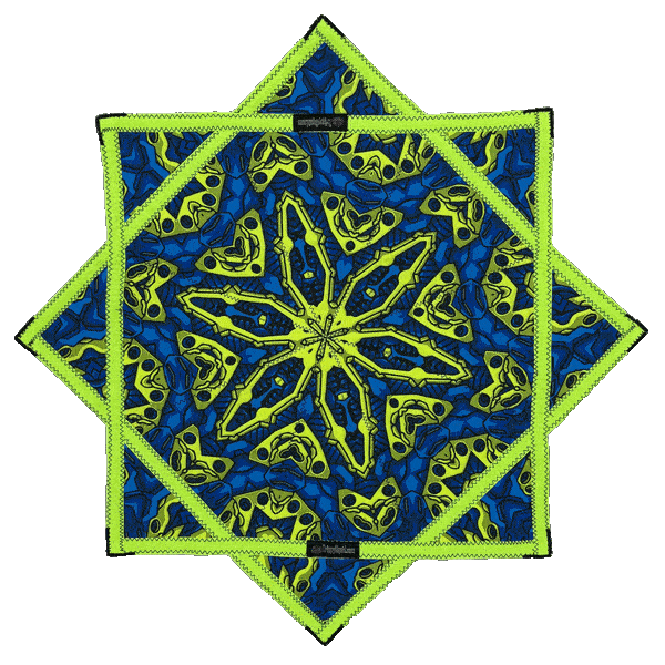010 - Blue & UV Yellow Robotic Design + 2x Sided Flow Star (UV Print & Edge) 26"