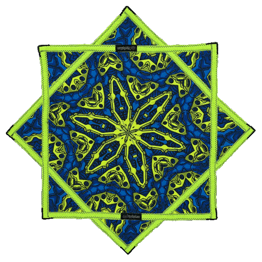010 - Blue & UV Yellow Robotic Design + 2x Sided Flow Star (UV Print & Edge) 26"
