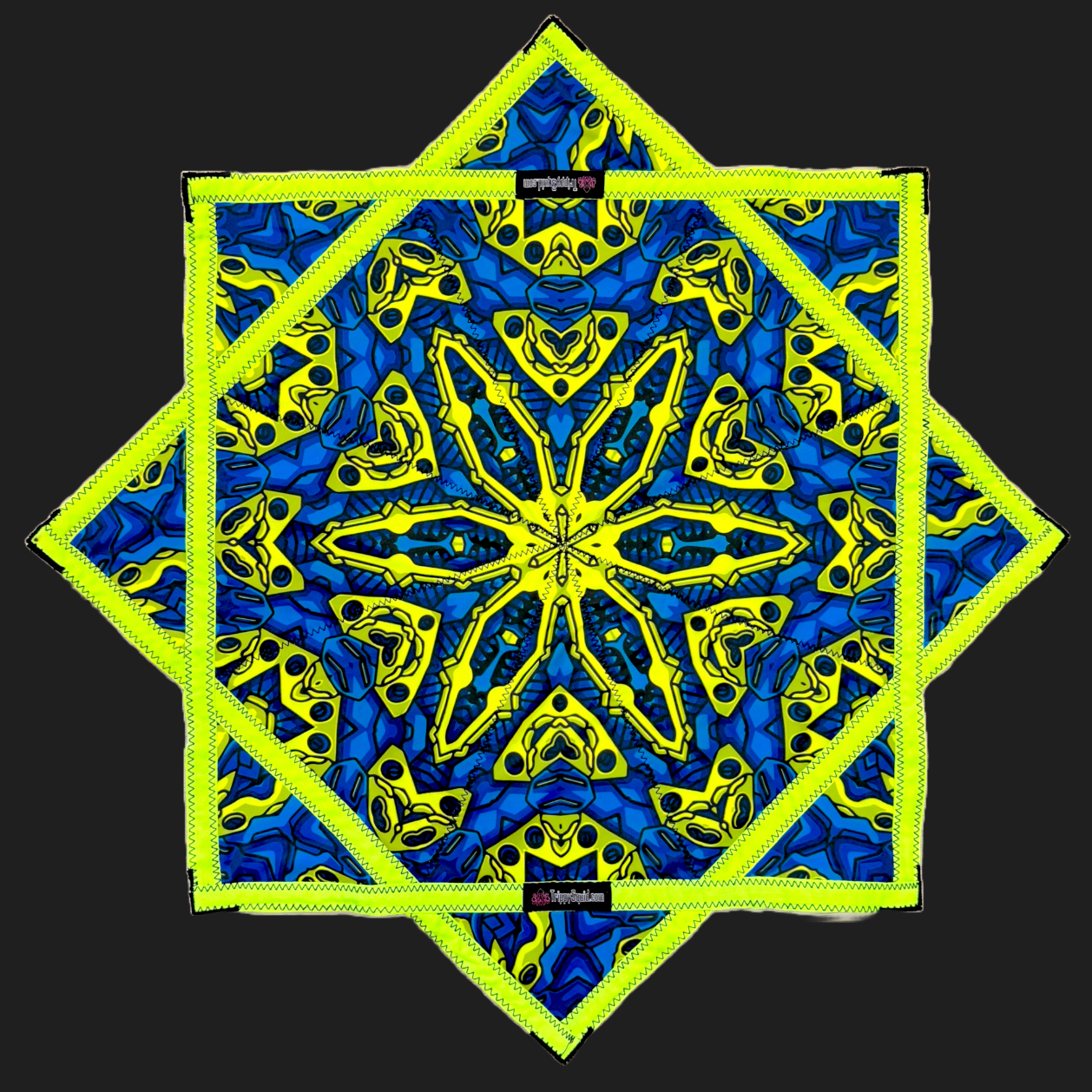 010.Mini - Blue & UV Yellow Robotic Design + 2x Sided Flow Star (UV Print & Edge) 24"