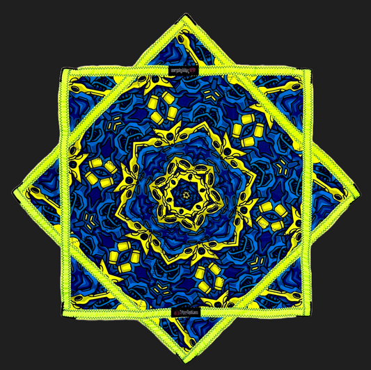 010.Mini - Blue & UV Yellow Robotic Design + 2x Sided Flow Star (UV Print & Edge) 24"