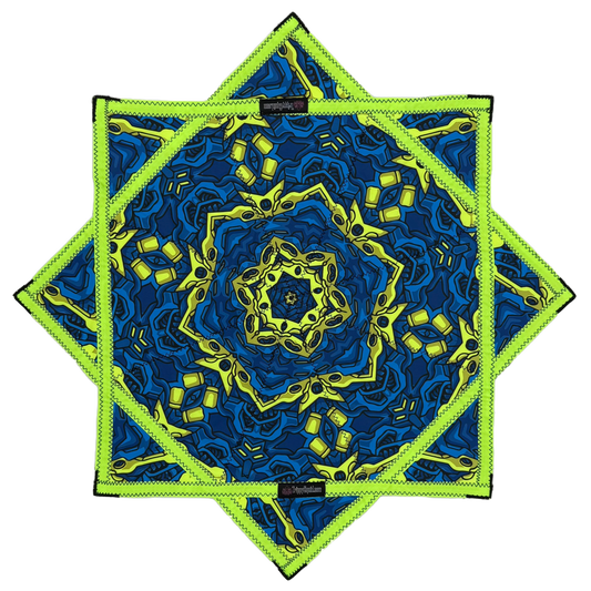 010 - Blue & UV Yellow Robotic Design + 2x Sided Flow Star (UV Print & Edge) 26"