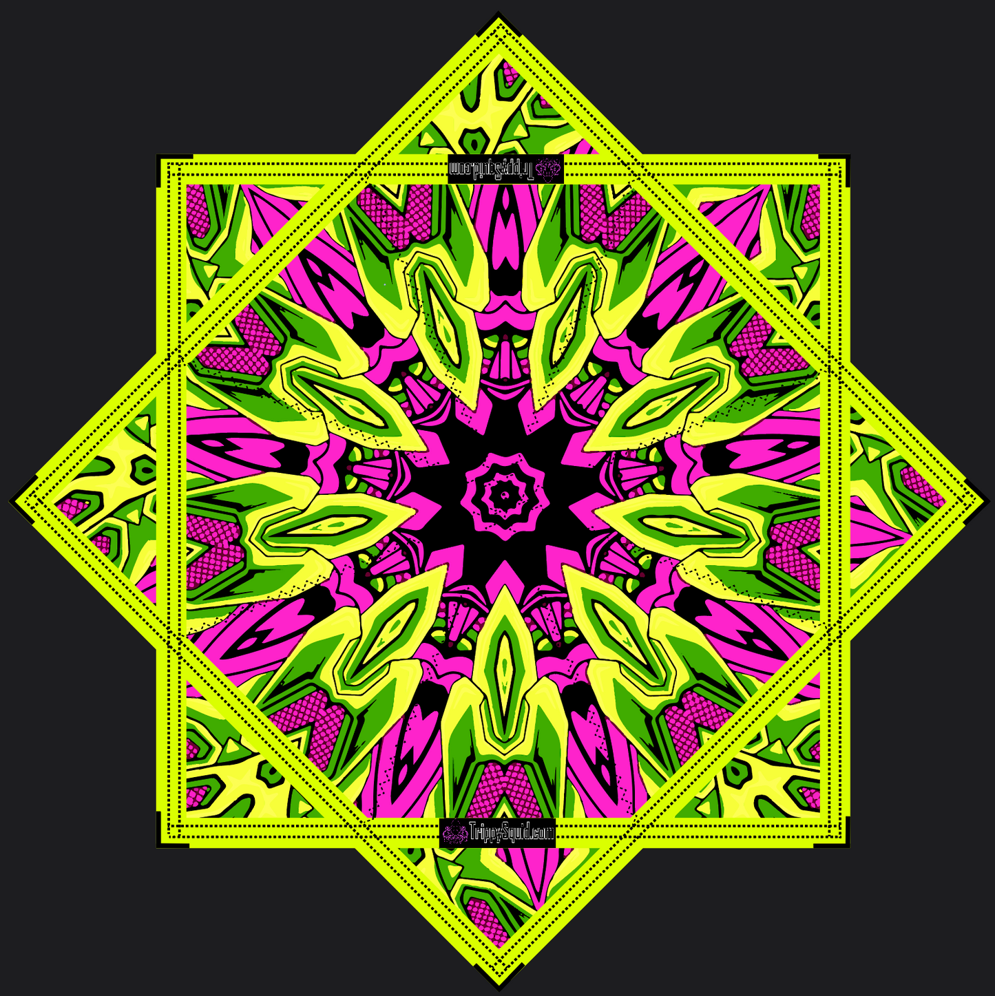 008.Mini -  Neon Yellow & Pink 2x Sided Flow Star (UV-REACTIVE Print + Edge) 24"