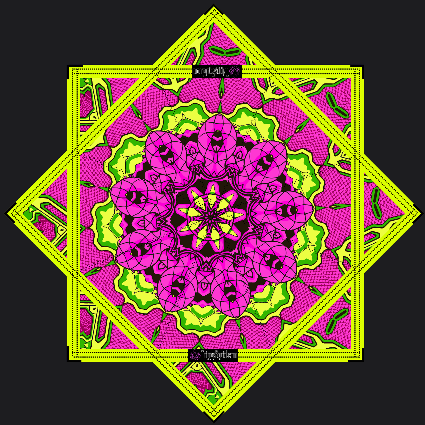 008.Mini -  Neon Yellow & Pink 2x Sided Flow Star (UV-REACTIVE Print + Edge) 24"